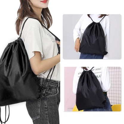 Drawstring Backpack 12PCS Bulk String Backpack Drawstring Bags Sport Gym Cinch Bag Nylon String Bag for Women Men (Black 12PCS) - color: Black 12pcs