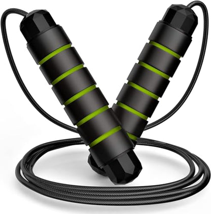 Jump Rope, Rapid Speed Jumping Rope Cable with Ball Bearings for Women, Men, and Kids, Adjustable Steel Jump Rope with Foam Handles for Home Gym Exercise Fitness Workout Equipment & Slim Body - color: Green & Black