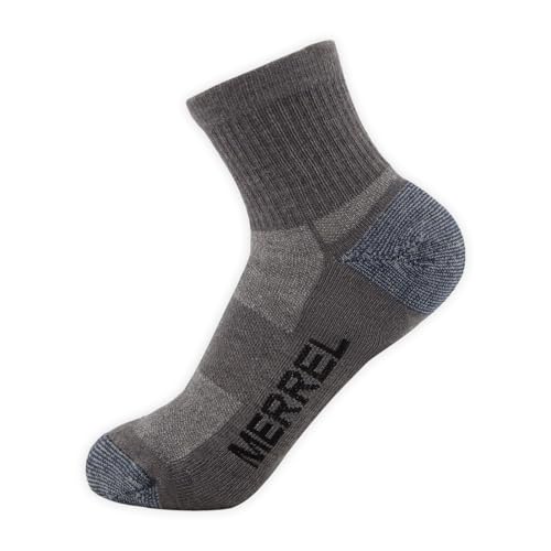 Merrell Unisex 3-pack Trekker Outdoor Ankle Socks, Mid-height Wool Blend Trail Socks Multi-pack - color: Charcoal Heather, size: Medium-Large