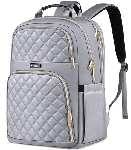 Backpacks for Women, School Backpack for Teen Girls, 15.6 Inch Cute Quilted Laptop Backpack, Large Bookbag for Middle School College Students, Grey - color: Grey, size: 15.6 Inch