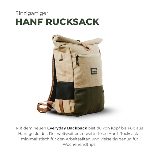 8000Kicks Everyday Hemp Backpack - Lightweight and Weatherproof Backpack for Work and Travel with Anti-theft pocket and Spacious Interior (Beige) - color: Beige and Green