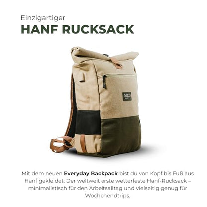 8000Kicks Everyday Hemp Backpack - Lightweight and Weatherproof Backpack for Work and Travel with Anti-theft pocket and Spacious Interior (Beige) - color: Beige and Green