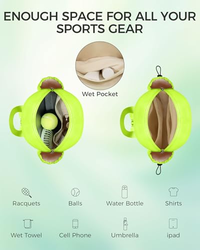 Tennis Bag, Water Resistant Tennis Backpack for Women Men, Quilted Crossbody Sling Design for Tennis, Pickleball, Badminton Rackets - color: Chartreuse
