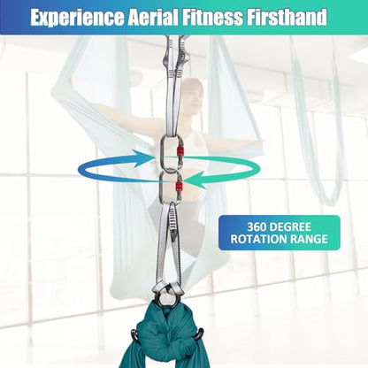 Aerial Silks Kit & Aerial Yoga Hammock - 11Yd Premium Fabric with Hardware - Easy Setup for Flying Yoga, Aerial Swing & Fitness - Supports Up to 14ft Rigging - color: Dark Green
