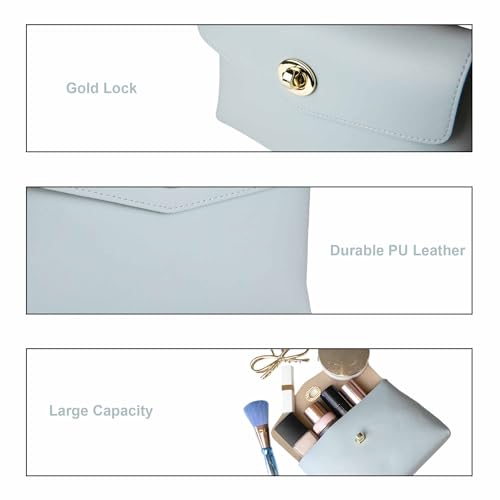 Cosmetic Bag Travel Makeup Pouch Travel Organizer, Zipper Pouch Bags for Women Vegan Leather (No Text, Blue) - color: Blue