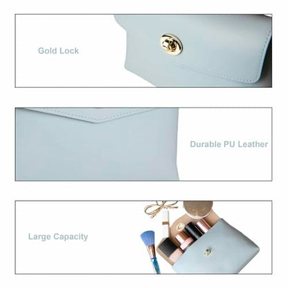 Cosmetic Bag Travel Makeup Pouch Travel Organizer, Zipper Pouch Bags for Women Vegan Leather (No Text, Blue) - color: Blue