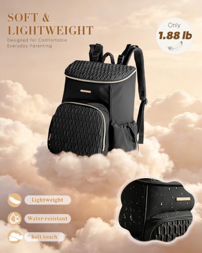 Marscamd Diaper Bag Backpack with Changing Pad, Large Baby Bag, Black | with Stroller Straps, Insulted Bottle Pockets, Luggage sleeve, for Travel & Labor Delivery - color: Black
