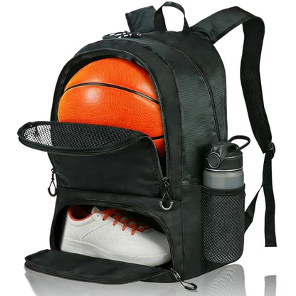 Basketball Bag Backpack with Ball & Shoes Compartment,Basketball Equipment Bags for Basketball, Soccer, Volleyball, Travel - color: Black