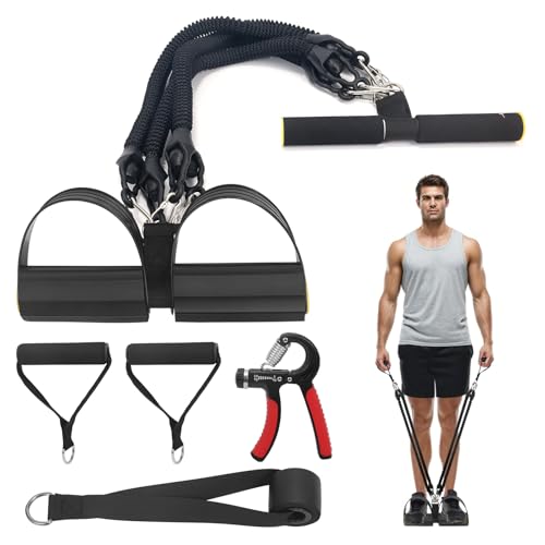 2026 Upgrade Foot Pedal Resistance Band, Adjustable 4-Tube Elastic Pull Rope Fitness Sit-up Exercise Equipment at Home Gym Arm Abs Workout Equipment Leg Stretching Equipment