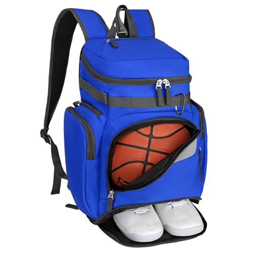 Goloni Basketball Backpack,Large Sports Bag with Ball Compartment & Shoe Compartment, Best for Basketball, Soccer - color: Blue