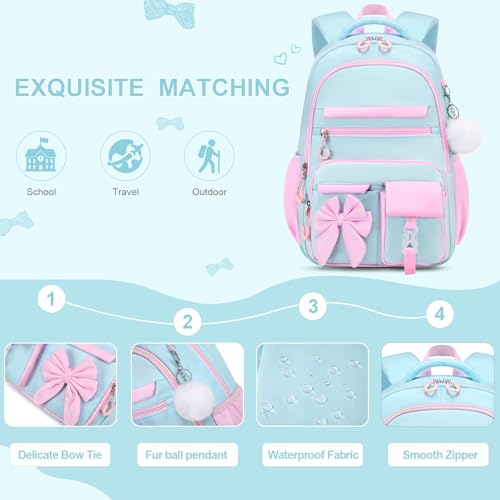 DIGOBAY Backpack for Girls, 3PCS Girls Backpack for School with Lunch Bag Pencil Case, Cute Kids Teens Bookbag for Kindergarten Elementary Preschool Middle School - color: Blue-green-pink