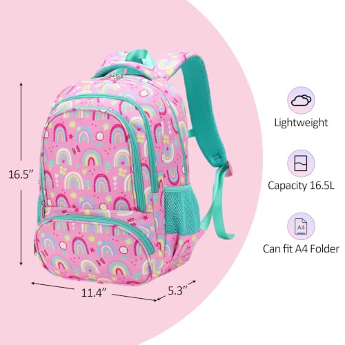 abshoo Kids Backpack For Girls Elementary Kindergarten Bookbag (Rainbow A) | Lightweight,Multi-pocket,Front chest buckle,Reflective strip, Breathable widened strap, School Bags - color: Rainbow a