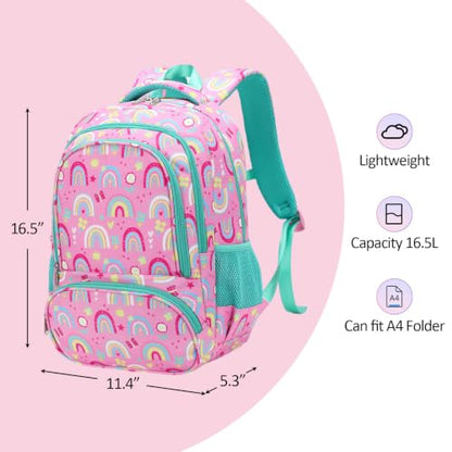 abshoo Kids Backpack For Girls Elementary Kindergarten Bookbag (Rainbow A) | Lightweight,Multi-pocket,Front chest buckle,Reflective strip, Breathable widened strap, School Bags - color: Rainbow a