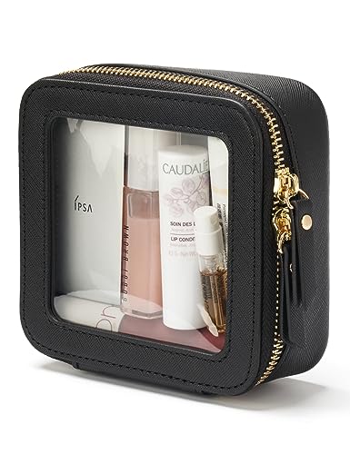 Mini Clear Black Makeup Bag - Cute Square Cosmetic Pouch for Travel with Zipper - For Women & Girls - color: Black, style: Mini Chic