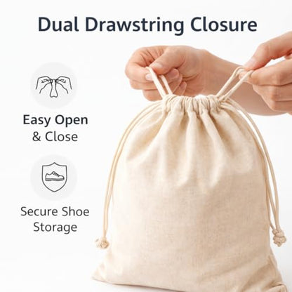Cotton Shoe Bags with Drawstring | Dustproof, Washable Travel Shoe Pouch | Natural Canvas Organizer for Men & Women | Fits Sneakers, Sandals, Slippers | 14” x 17” (Pack of 2) - color: Cotton, style: Pack 2