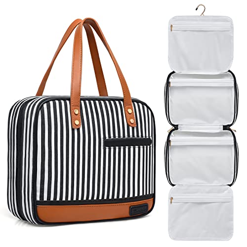 Bosidu Hanging Travel Toiletry Bag,Large Capacity Cosmetic Travel Toiletry Organizer for Women with 4 Compartments & 1 Sturdy Hook,Perfect for Travel/Daily Use/Christmas - color: Z-Black
