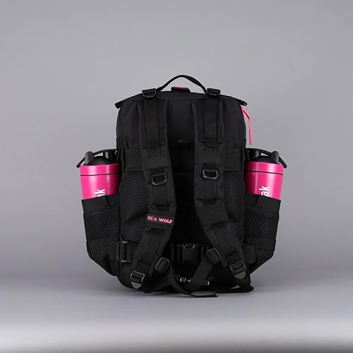 WOLFpak 35L Tactical Gym Backpack (Black Neon Pink) Durable 1000D Waterproof Oxford Material with MOLLE Webbing, Laptop Pocket & Dual Cup Holders, Durable Fitness/Travel/Military Daypack - color: Black Neon Pink