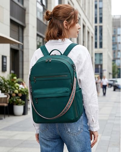 FADEON 15.6 inch Laptop Backpack Purse for Women Designer PU Leather Computer Backpacks Fashion for Work Travel Green - color: Dark Green Nubuck Style