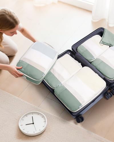 Narwey 6 Set Compression Packing Cubes for Travel, Lightweight Expandable Luggage Organizer Bags, Durable Space Saver Bags (Sage Green) - color: Sage Green