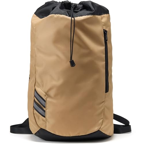 Pander Drawstring Backpack with Adjustable Shoulder Straps, Slim Gym Cinch Sack with Side Zipper Pocket, Machine Washable Polyester Daypack for Travel & Workout, Brown - color: Brown