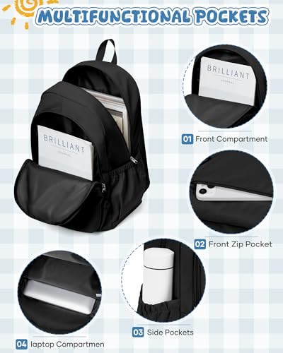 winspansy Backpack for School Teenage Girls Boys,Waterproof Lightweight School Bags Travel Daypack Simple Cute College Backpack Rucksack for Women Men fit 14 Inch Laptop,Black - color: A1-black