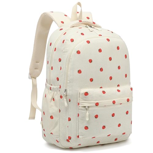 School Backpack for Teen Girls Cute Bookbag for High Middle School College Aesthetic Laptop Back Pack,CorduroyStrawberry - color: Corduroy Strawberry