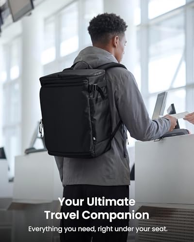 tomtoc 23L-28L Expandable Travel Backpack, Underseat Flight Approved Personal Item for Ryanair Southwest Frontier JetBlue, Lightweight Carry-on Luggage, Water-resistant Business Rucksack Weekender Bag - color: Black