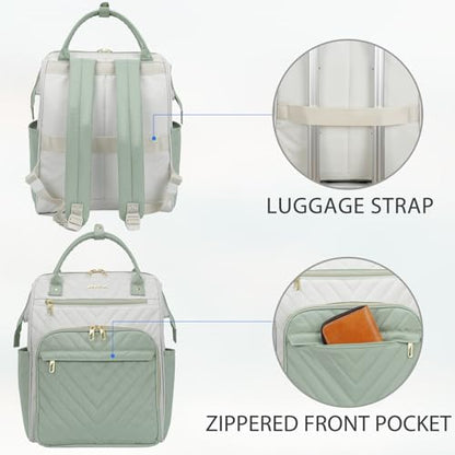 VANKEAN 17.3 Inch Laptop Backpack for Women Large Capacity - color: Beige-light Green, size: 17.3 Inch