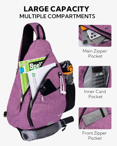 WATERFLY Sling Bag Crossbody Backpack: Over Shoulder Daypack Casual Cross Chest Side Pack - color: Purple 1