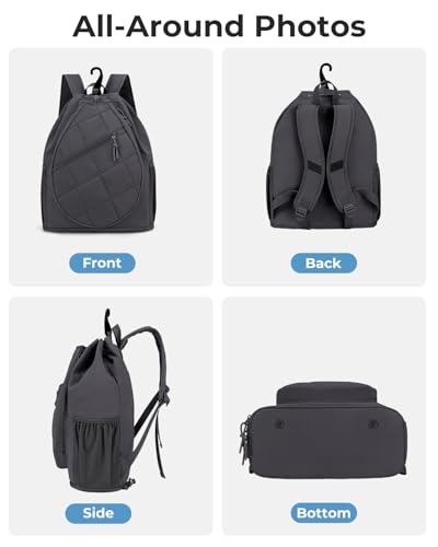 Drawstring Tennis Backpack, Puffer Tennis Racket Bag with Shoe Compartment & Wet Pocket Gym Bag for Women, Suitable for Pickleball Tennis Badminton - color: Grey