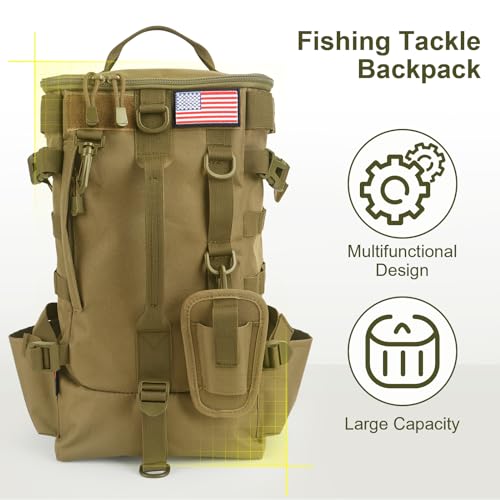 Fishing Tackle Backpack with Rod Holders – Large-Capacity Gear Organizer Tackle Box Storage, Rod Carrier Bag for Outdoor Angling Equipment