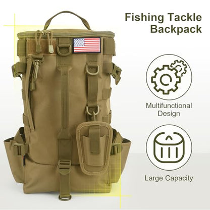Fishing Tackle Backpack with Rod Holders – Large-Capacity Gear Organizer Tackle Box Storage, Rod Carrier Bag for Outdoor Angling Equipment