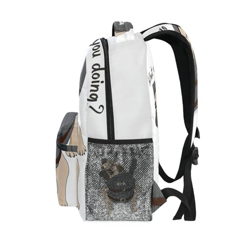 ALAZA Pug Dog Print Puppy Funny Quote Large Backpack for Kids Boys Girls Student Personalized Laptop iPad Tablet Travel School Bag with Multiple Pockets - color: Pug