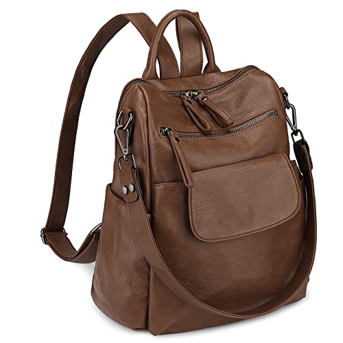 Uromee Backpack Purse for Women Vegan Leather Ladies Fashion Travel Shoulder Bag Convertible - color: 240 Brown