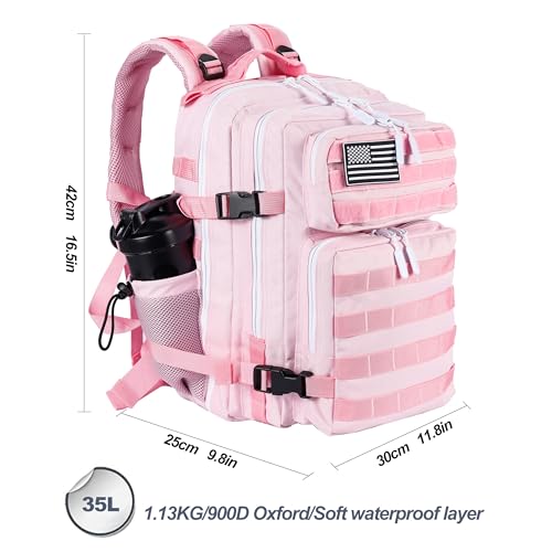 LHI Tactical Military Backpack for Men and Women 25L/35L Army Assault Pack Bag Small Rucksack with Bottle Holder - color: 35l-light Pink, size: Medium