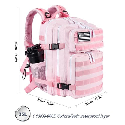 LHI Tactical Military Backpack for Men and Women 25L/35L Army Assault Pack Bag Small Rucksack with Bottle Holder - color: 35l-light Pink, size: Medium