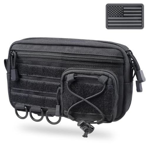 Molle Admin Pouch for Tactical Backpack, EDC Tool Pouch Organizer, Tactical Admin Pouch Molle, Belt Zipper Utility Waist Bag, Horizontal Phone Pouch with US Flag Patch - color: Black