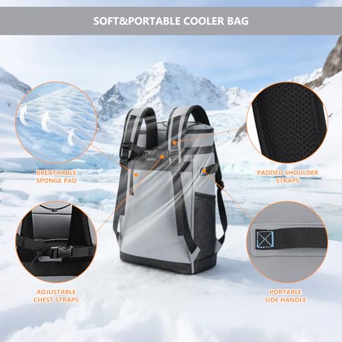 Backpack Cooler,40 Cans Cooler Backpack Insulated Waterproof&Leak Proof,Soft Cooler Bag with 2 Compartments for Men&Women,Picnic Backpack Ice Chest for Camping Hiking Fishing Lunch Beach - color: Gray