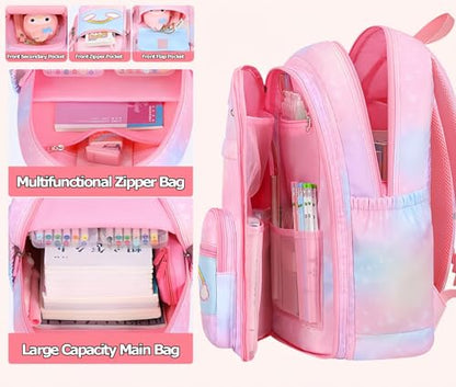 Girls Gradient Rainbow Backpack,Cute Student School Backpack With Pen Bag,Starry Rainbow Laptop Travel Bag-Purple - color: Gradient Purple