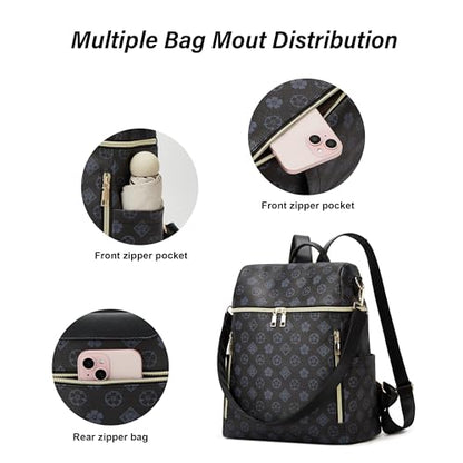 Makes Backpack Purse for Women PU Leather Travel Satchel Handbag Convertible Design Bag with Purse - color: Black Triple Zip
