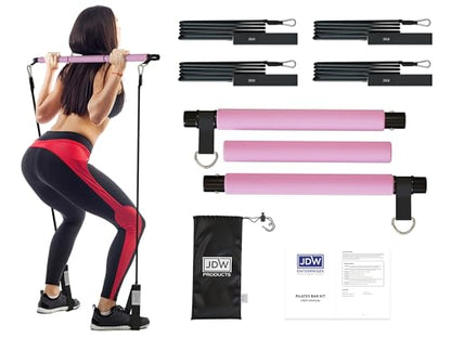 Pilates Bar Kit | 2 Standard & 2 Strong Bands for Full-Body Workout | Storage Bag Included | Fitness Equipment for Home Gym, Yoga