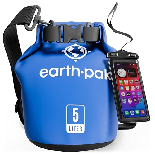 Earth Pak Waterproof Dry Bag - Roll Top Waterproof Backpack Sack Keeps Gear Dry for Kayak with Waterproof Phone Case - color: Blue, size: 5L
