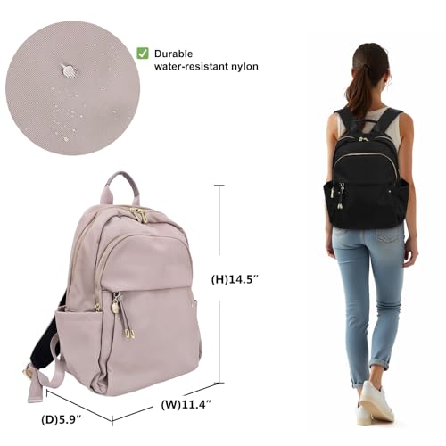 M-ioi-M Medium Backpack Purse for Women, Fashion Nylon Daypack with Gold Hardware, Lightweight Water-Resistant Rucksack for College, Work, Travel, Everyday Use, Fits 13–14" Laptop(Misty Mauve,Medium) - color: Misty Mauve,medium