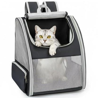 Conlun Cat Backpack Carrier for Small Dogs and Cats Fit Up to 15 Lbs,Small Dog Backpack, Foldable with 3-Side Mesh Windows, Pet Carrier for Travel & Hiking Friendly，Gray - color: Grey