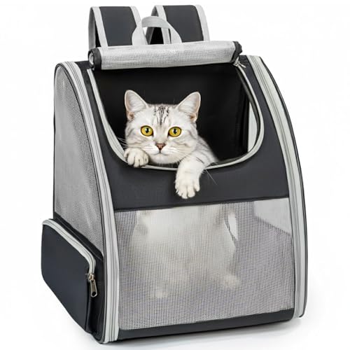 Conlun Cat Backpack Carrier for Small Dogs and Cats Fit Up to 15 Lbs,Small Dog Backpack, Foldable with 3-Side Mesh Windows, Pet Carrier for Travel & Hiking Friendly，Gray - color: Grey