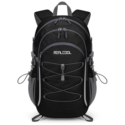 RealCool 30L Lightweight Hiking Backpack, Waterproof Daypack for Camping | 210D tear-resistant nylon, breathable shoulder and back panel, Multi-Compartment,hydration system,reflective strip,bungee net - color: Black, size: 30L