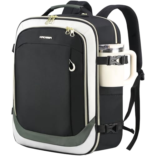 KROSER Laptop Backpack Large Computer Backpack Fits up to 17 Inch Laptop Water-Repellent 40L Travel Backpack Casual Daypack for Business/College/Women/Men-Beige/Black/Army Green - color: Beige/Black/Army Green