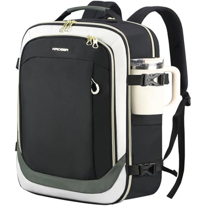 KROSER Laptop Backpack Large Computer Backpack Fits up to 17 Inch Laptop Water-Repellent 40L Travel Backpack Casual Daypack for Business/College/Women/Men-Beige/Black/Army Green - color: Beige/Black/Army Green