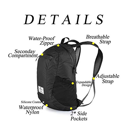 Naturehike 18L Lightweight Hiking Backpack, Waterproof Camping Packable Backpack Ultralight for Travel, Airplane, Small Hiking Daypack for Adults, Black - color: Black