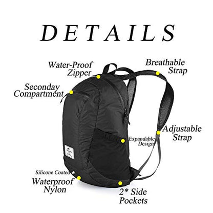 Naturehike 18L Lightweight Hiking Backpack, Waterproof Camping Packable Backpack Ultralight for Travel, Airplane, Small Hiking Daypack for Adults, Black - color: Black